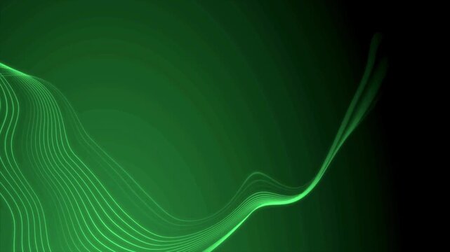 Green topographic lines flowing in a 3D landscape animation with a dark gradient background.
