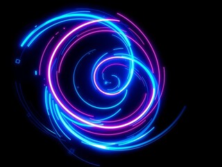 Naklejka premium Neon blue cyber sigils swirling in a spiral shape, abstract, design elements
