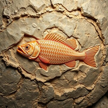 Preserved fossilized fish remains in rock formation, layered, discovery