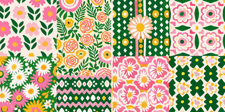 Floral patchwork pattern vector illustration in retro aesthetic