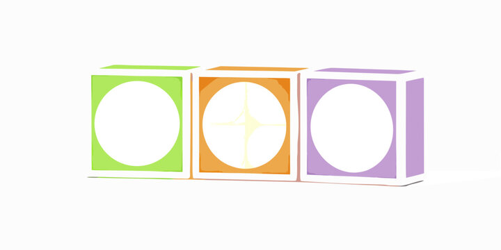 three rectangular prisms with oval voids vibrant colors