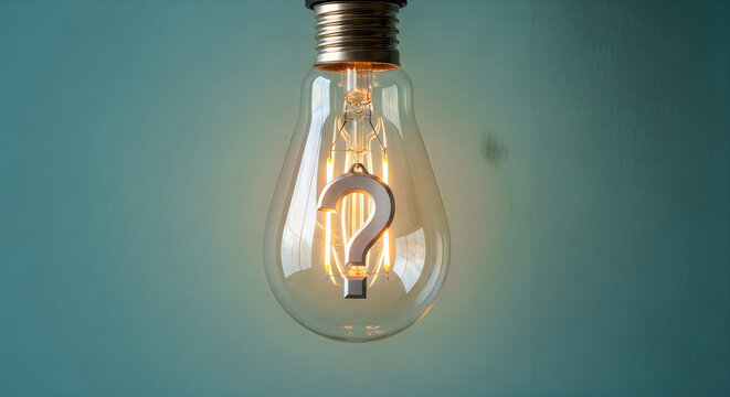 Question mark inside vintage edison bulb problem solving concept