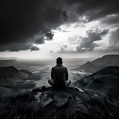 Obraz premium Solitary figure contemplates vast landscape