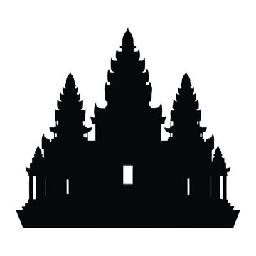 Khmer Angkor Temple Silhouette Vector Ancient Cambodian Heritage Architecture Illustration