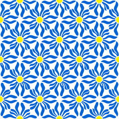 Fototapeta premium Seamless pattern with blue flowers and yellow centers