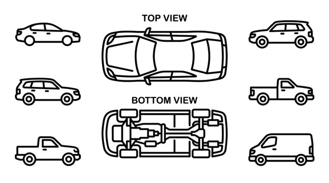 Car Vehicle Automobile Line Drawings.