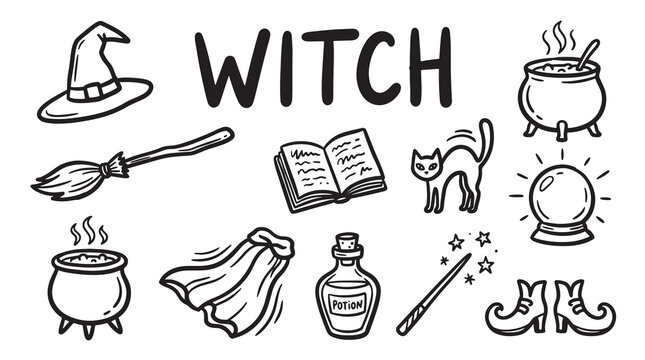 Witch magic symbols and attributes for halloween.