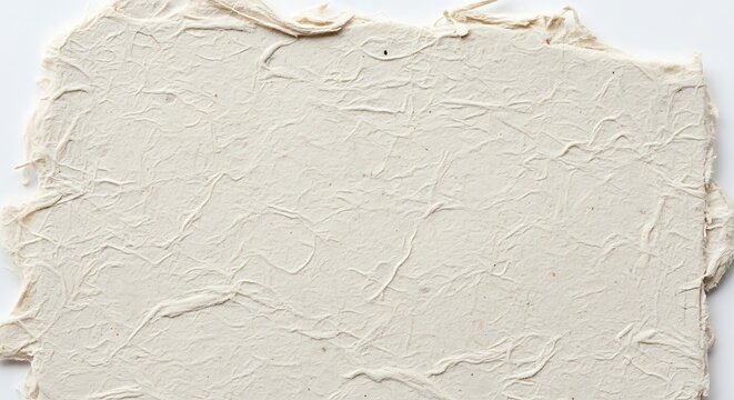 Handmade paper texture with rough deckle edges, natural beige fiber background
