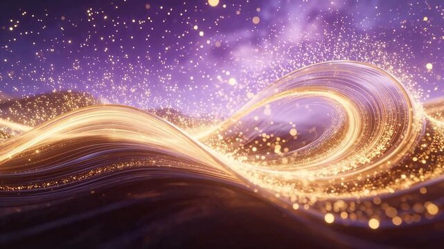 Golden light waves in purple nebula