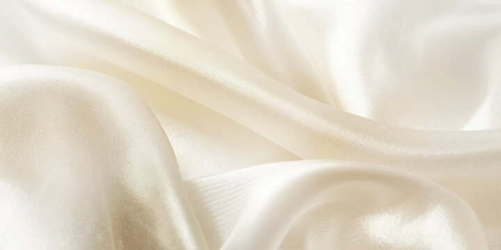 Abstract luxury cream silk fabric background with soft flowing satin waves and elegant velvet folds, shiny beige ivory texture and smooth pastel gradient wallpaper design