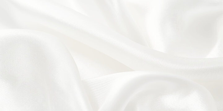 Elegant white silk fabric background with soft flowing satin waves and smooth luxury textile texture, abstract white gray cloth folds with delicate shine and modern minimal backdrop