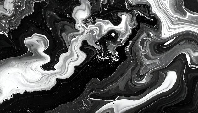 Abstract monochrome fluid art with swirling patterns, resembling marble texture
