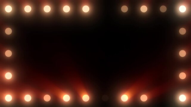 Warm orange marquee light frame with glowing bulbs, soft spotlights, and dark copy space for theater or festive event design.