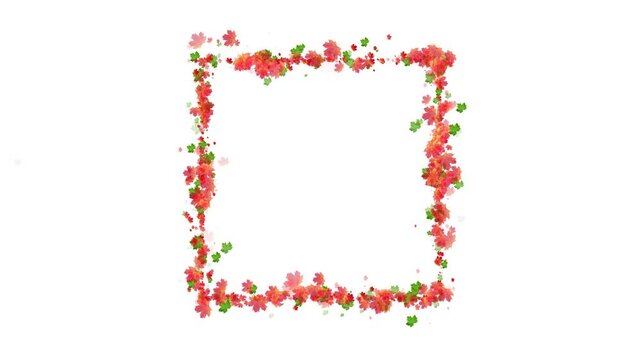 Autumn Maple Leaves rectangle Frame Animation with Falling Foliage. rectangle Border of Vibrant Red and Green Maple Leaves for Fall. Magical Autumn Leaves Particle Animation in a rectangle Frame.