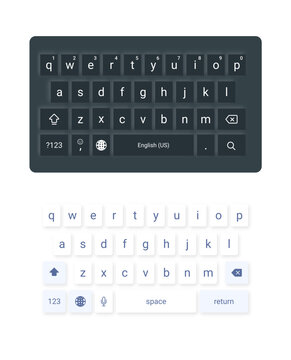 Virtual keyboard interface design in dark and light mode isolated on black and white background