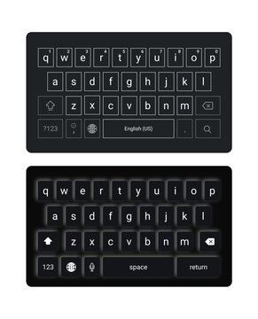 Dark mode virtual keyboard interface design for mobile app UI isolated on black background