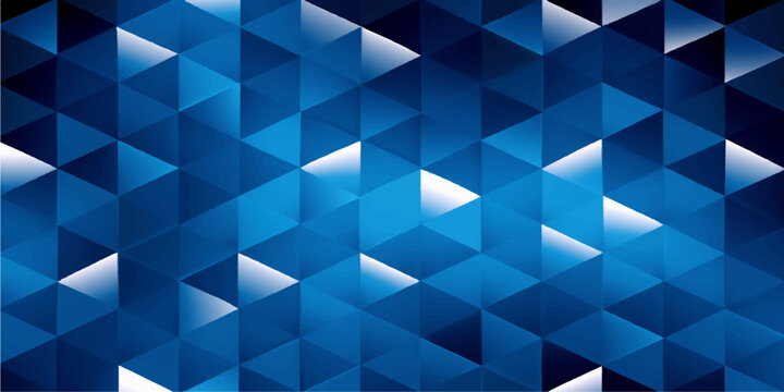 Geometric abstract blue background featuring a seamless 3d mosaic pattern of triangles and cubes for a modern vector texture wallpaper design