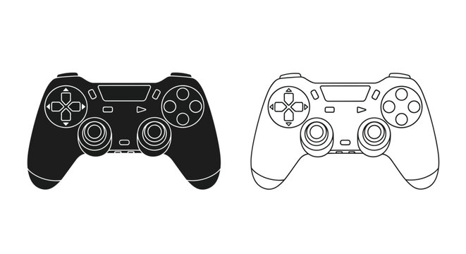 video game controller icons black and white line art