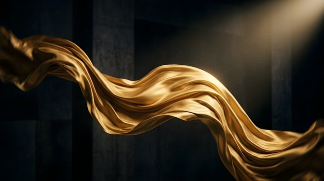 Premium Golden Fabric Waves in Dark Luxury Scene Jpeg Image.