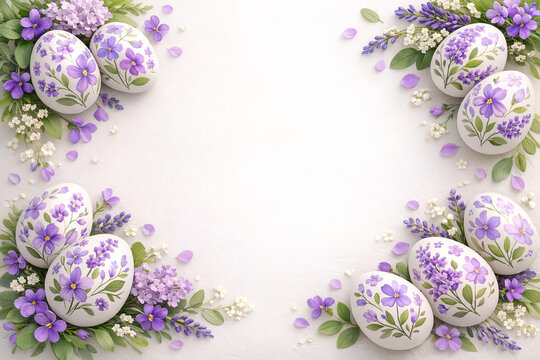 Decorative Easter eggs with a floral border