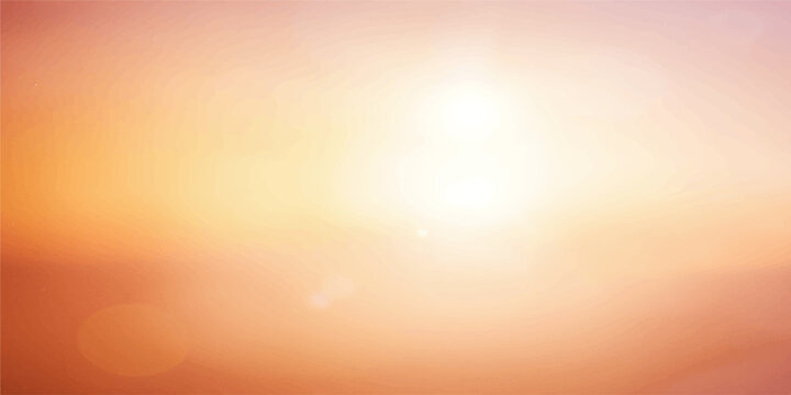 A vibrant abstract summer background features a bright orange sun burst and blue sky blur with glowing bokeh stars and light rays for a nature inspired vector wallpaper design
