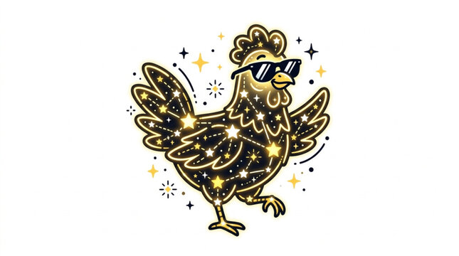 Cool Chicken Wearing Sunglasses with Stars and Sparkles.