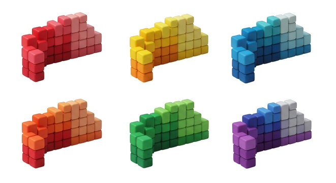 colorful 3d pixelated shapes on white color variation for visual design artistic background
