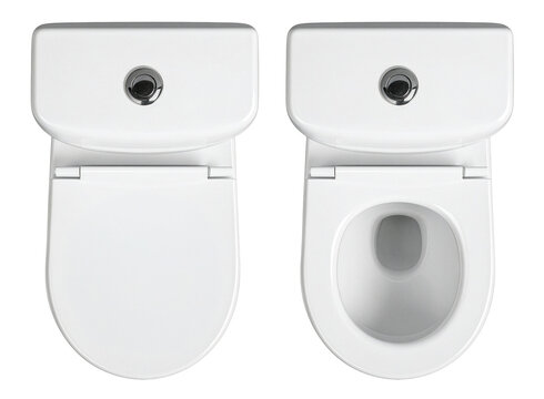 top view of closed and open bidet or modern toilet bowl isolated on white