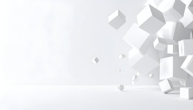Floating white cubes with diffuse lighting on a white gradient background