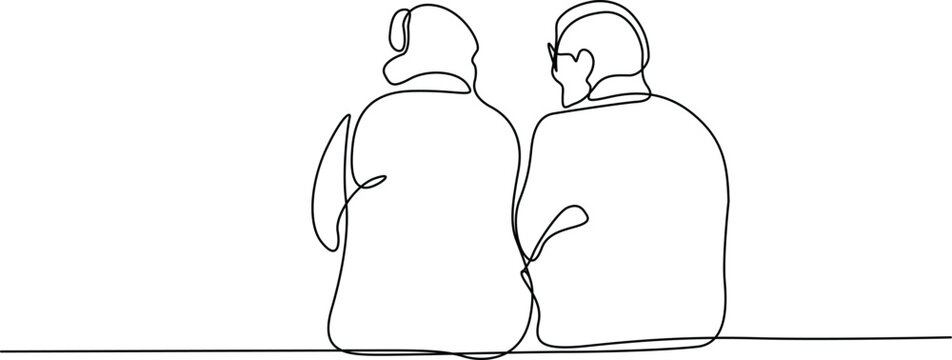 Two people sitting and talking on a bench Vector