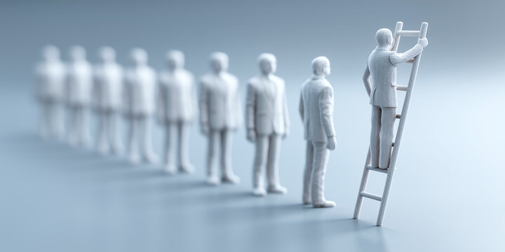 Corporate ladder showing unequal levels with one executive at the top and others below illustrating business hierarchy and limited opportunity access