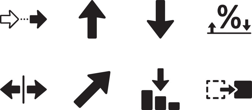 Universal Directional Arrow Icon Set with Growth Percentage and Progress Symbols