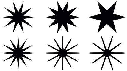 Fototapeta premium Sparkle and Twinkle Star Icons Set – Shine, Glitter and Burst Effects Vector Collection, Black Minimal Sparkles and Starburst Symbols on Transparent Background, Clean Logo Elements Illustration