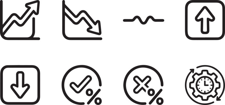 Financial Analysis and Project Management Linear Icon Set with Progress Charts