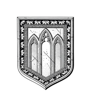 Intricate antique heraldic shield design featuring ornate patterns