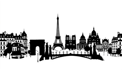 Naklejka premium Paris France skyline silhouette footer border vector city landmark illustration
