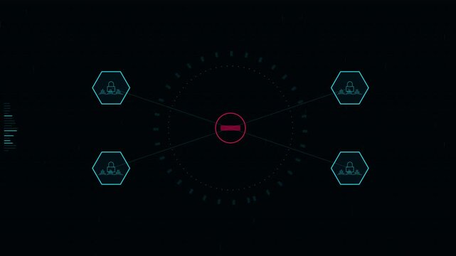 Advanced Network Interface with Data Flow Visualization in Motion, illustrating connected nodes and digital communication flow in a sleek futuristic style