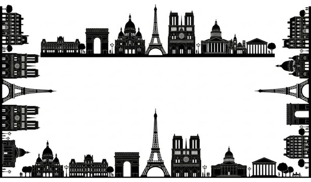 Paris skyline silhouette vector border frame France city decoration illustration