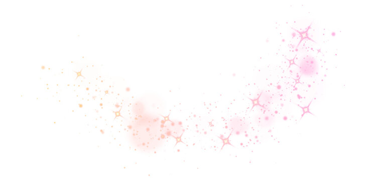 Pink and gold sparkle bokeh arc on white background
