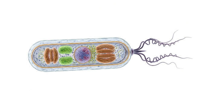 Detailed bacterial cell structure illustration.