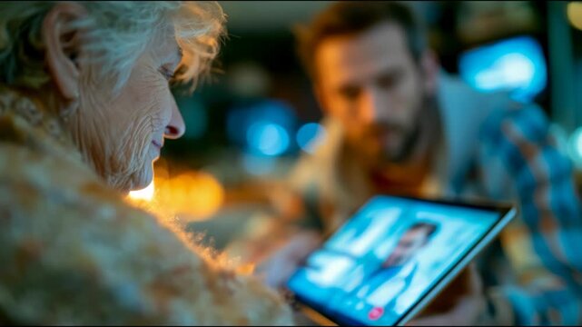 Senior woman using tablet for telemedicine consultation at home, remote healthcare and digital support concept