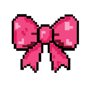 a pink bow pixel art retro 8-bit vector graphic design