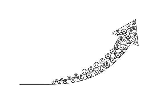 Audience growth arrow composed of people icons shows upward trend