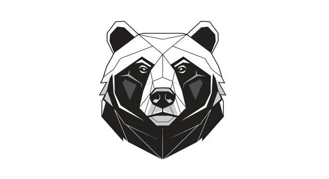 Geometric black and white bear head illustration with polygonal shapes and a modern abstract design.