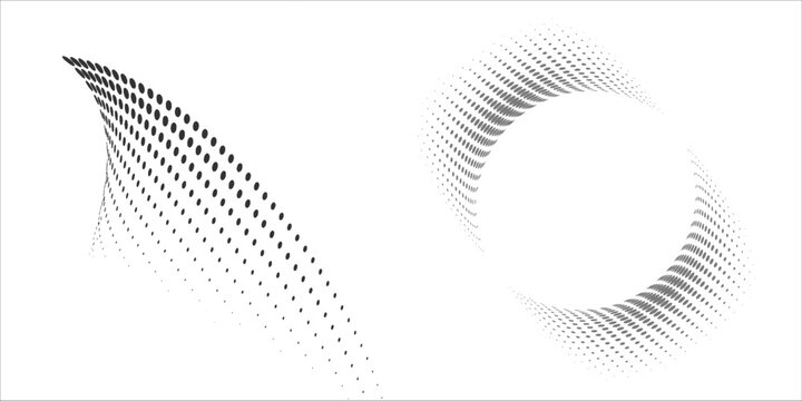 Halftone gradient circles collection. Dots textured round patterns. Cartoon comic radial faded background set. Abstract pixelated elements for frame, poster, collage, banner, flyer. Vector bundle