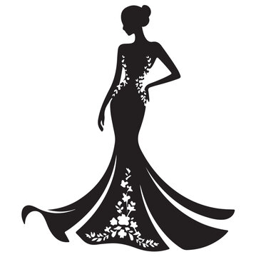 Luxury fashion dress silhouette with decorative floral patterns