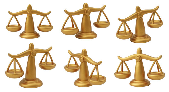 golden scales of justice arrayed isolated on white symbolizing legal balance law and order