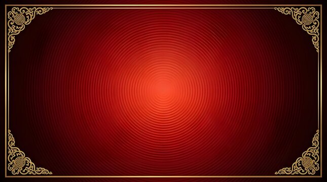 Vibrant red gradient background with golden ornate corners and border, China-inspired design element. China
