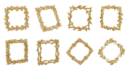 Obraz premium assortment of golden wreath frames on a white background for display design decoration or invitations