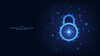 Cybersecurity data protection business privacy concept. Padlock on a futuristic digital circuit background. Protection mechanism and system privacy. Technology vector illustration. © S and V Design